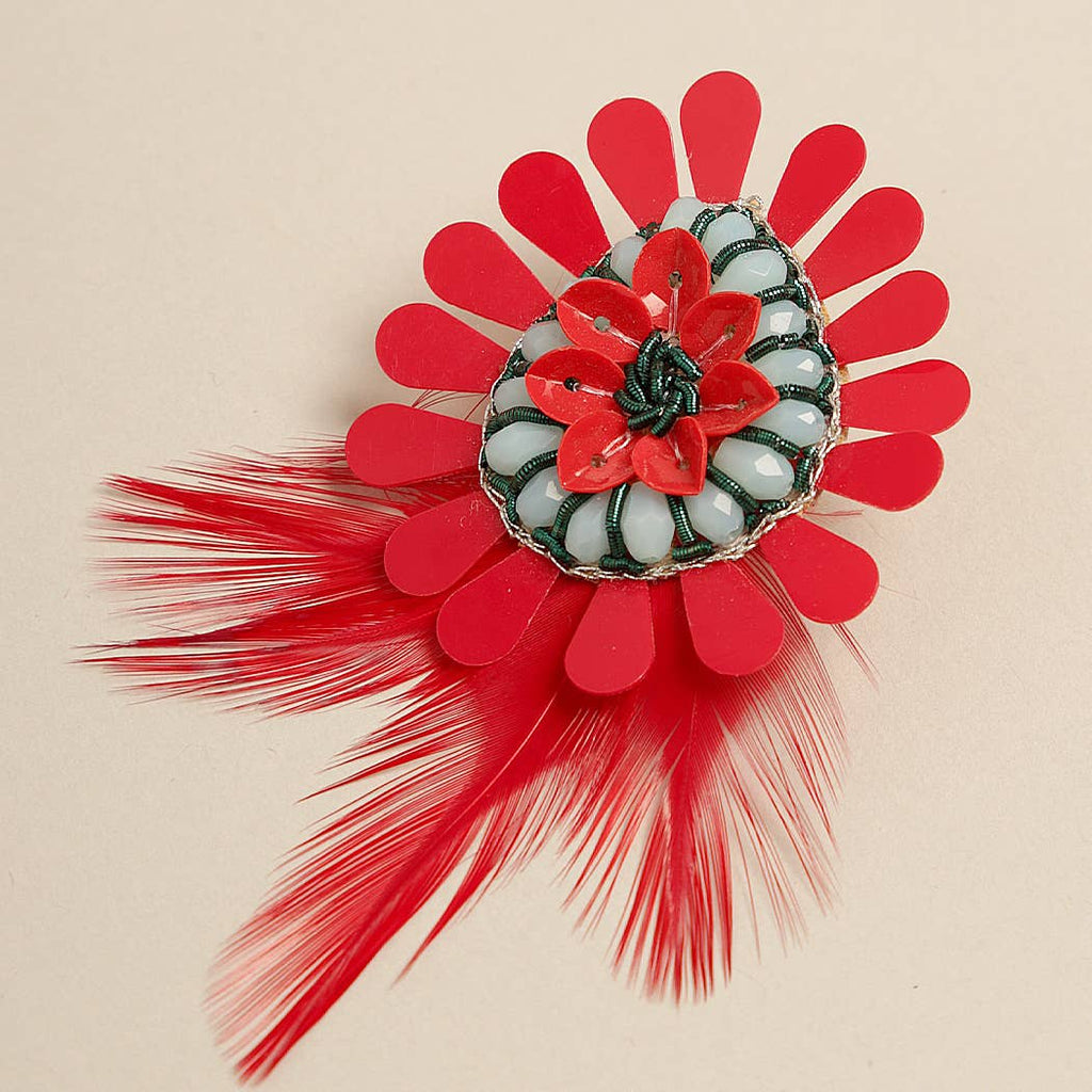 Boho Tribal Earrings with Feather Drop