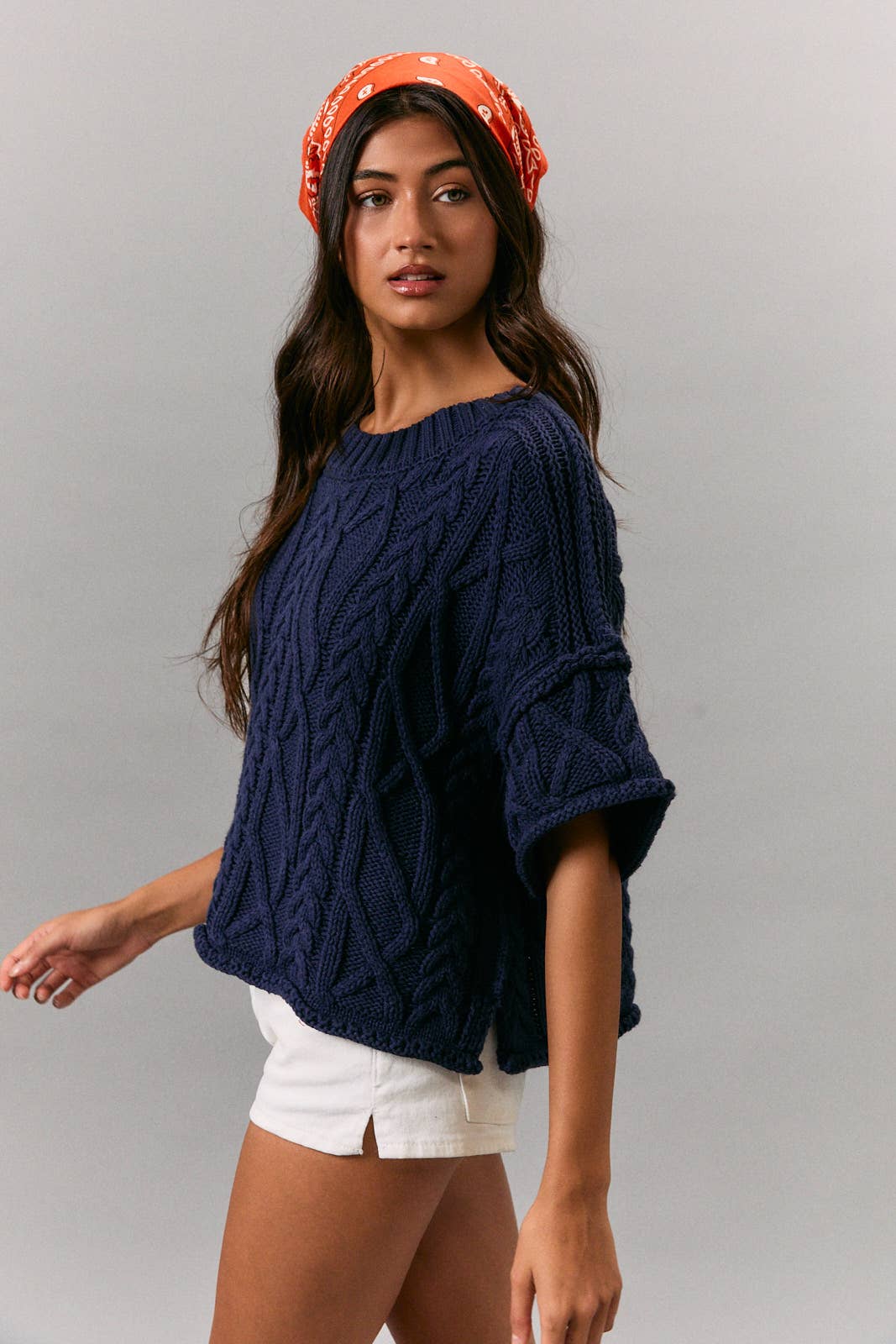 Round Neck Short Sleeve Sweater Top