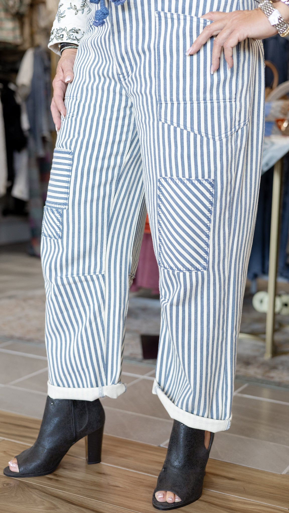 Sophia Striped Pants - Blue Stripe Wide Leg