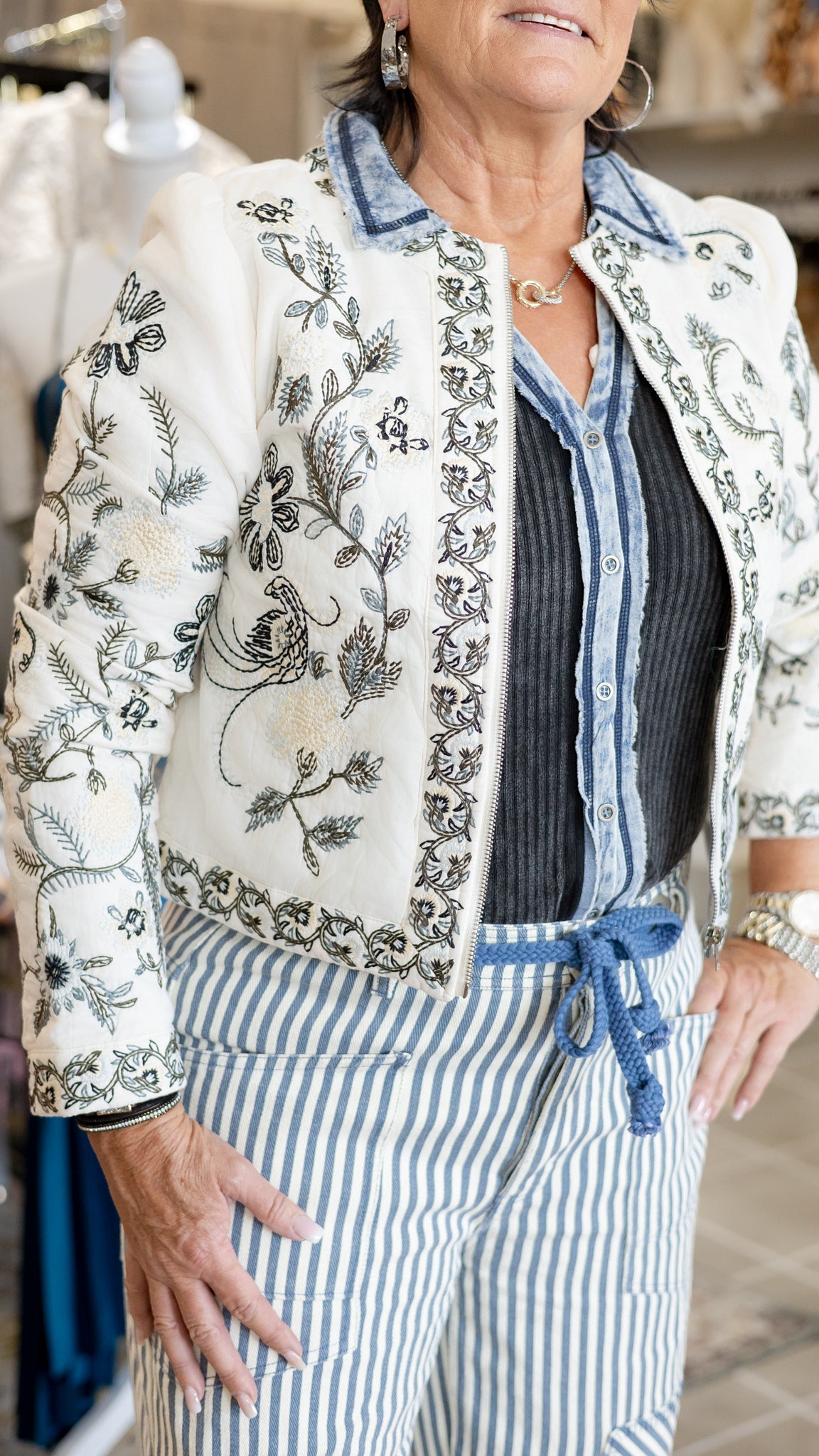 Sophia Striped Pants - Blue Stripe Wide Leg