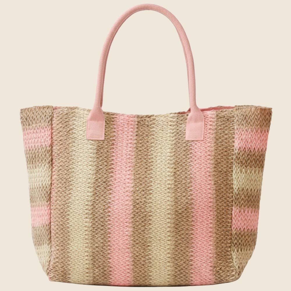 Large Straw Braided Striped Tote Bag