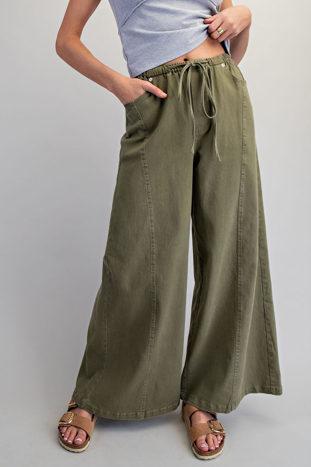Mineral Washed Waist Tie Wide Leg Pants
