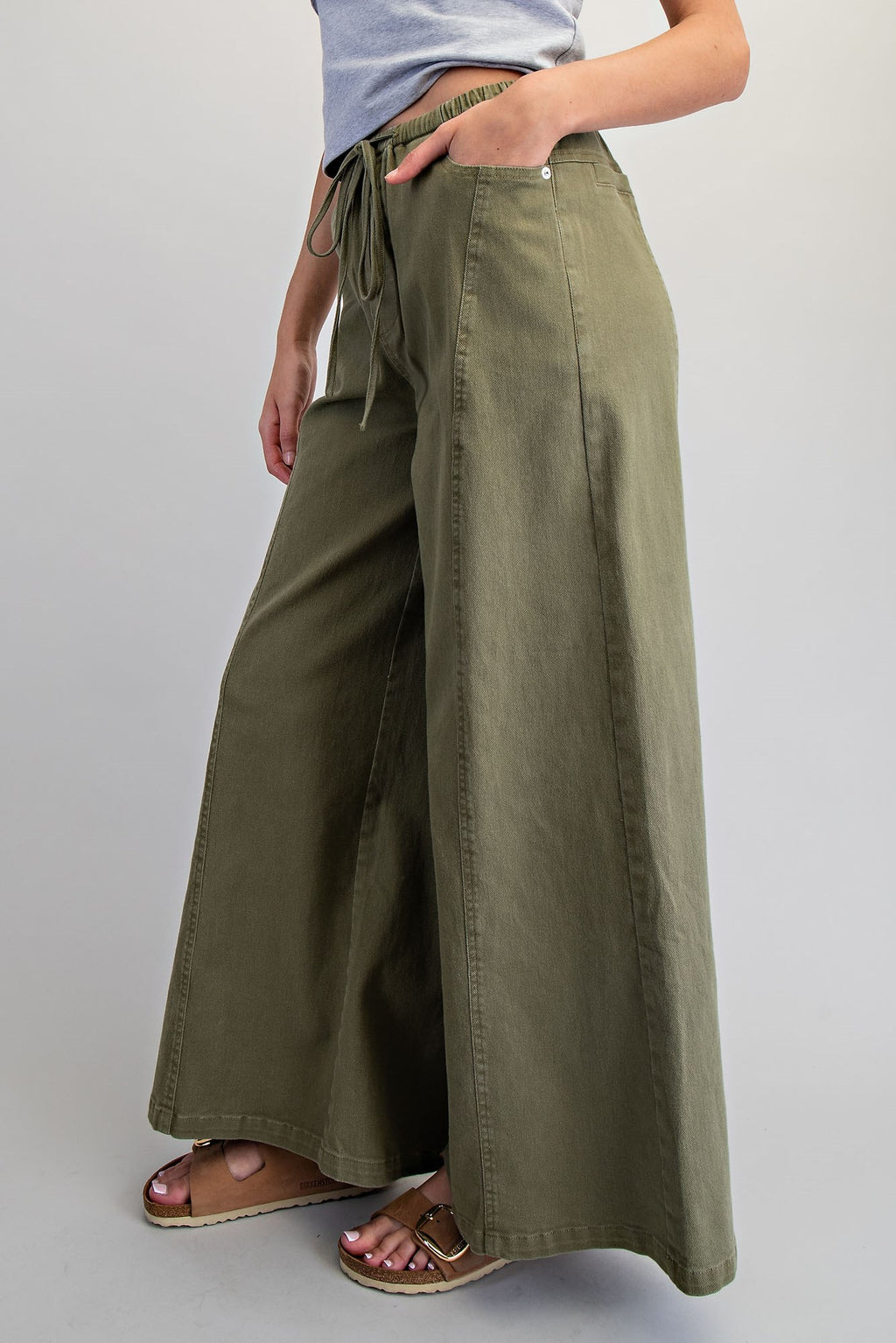 Mineral Washed Waist Tie Wide Leg Pants