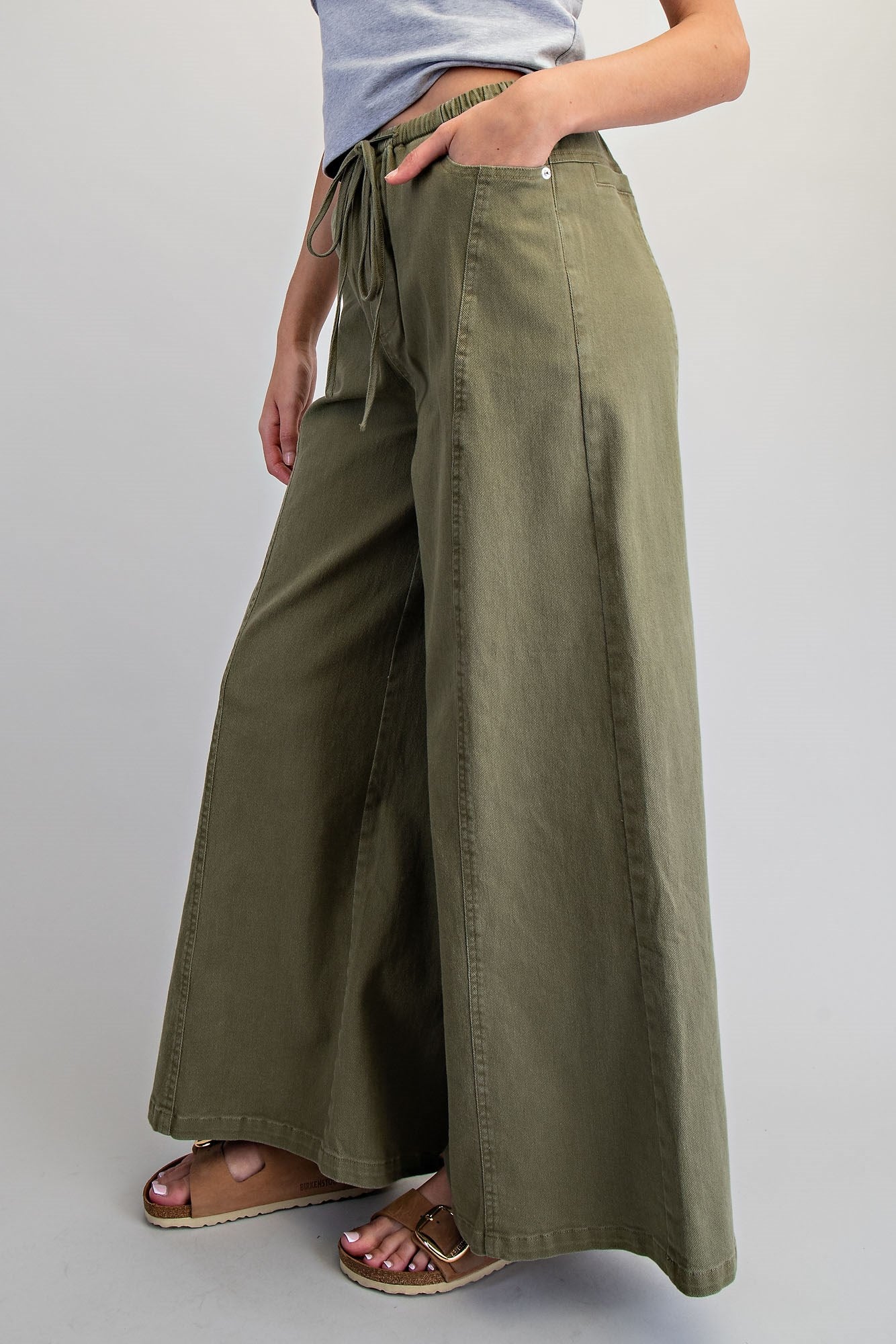 Mineral Washed Waist Tie Wide Leg Pants