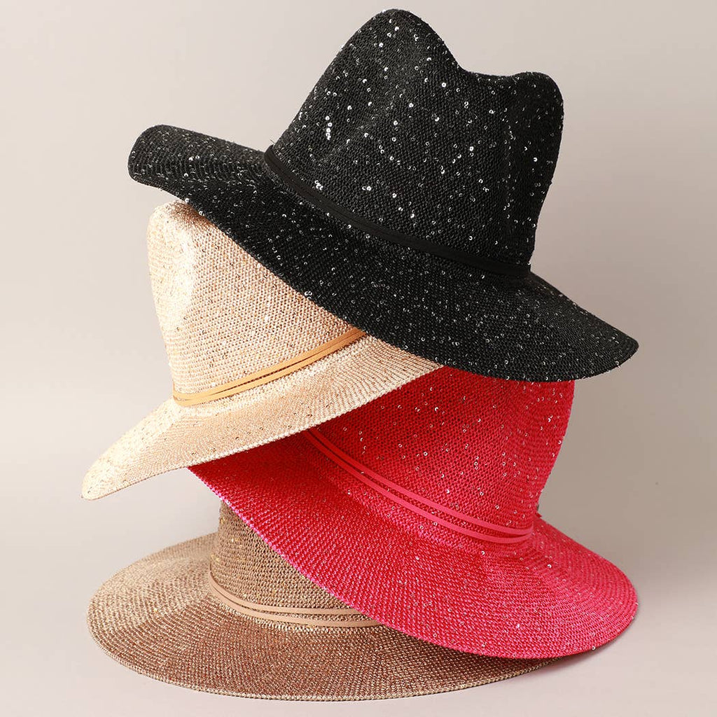 Sequined Knitted Panama Hat