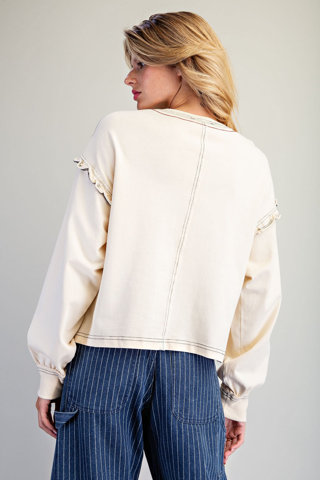 Soft Washed Long Sleeve Top w/ Ruffle Detailing