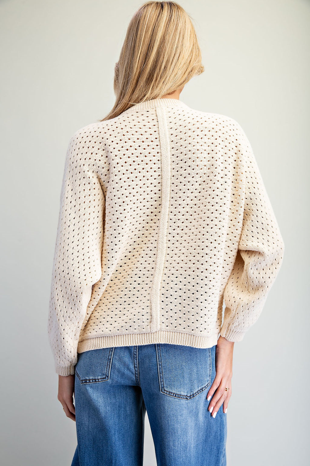 Pointelle Henley Knit Pullover
