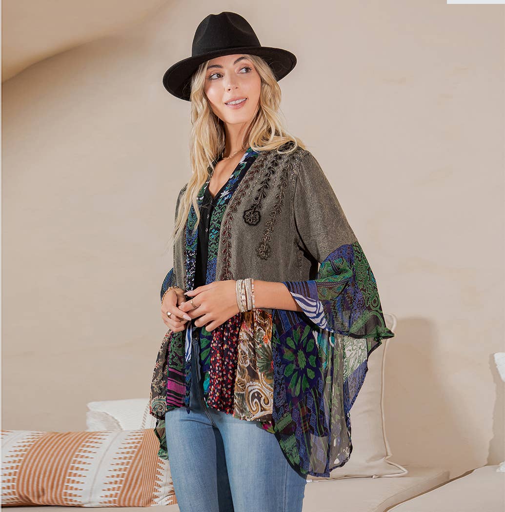 Boho Mixed Print Flowy Summer Shrug Top