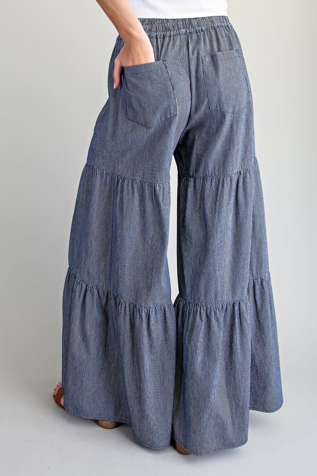 Pinstriped Wide Leg Tiered Pants