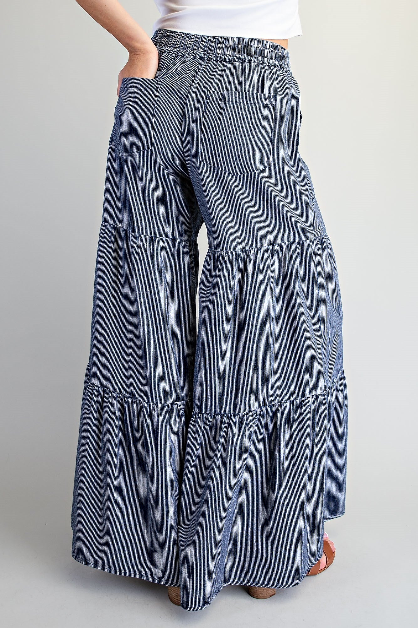 Pinstriped Wide Leg Tiered Pants