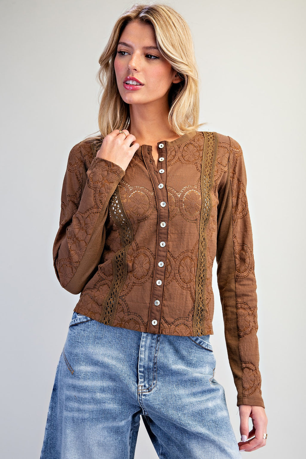 Lace Panel Button Down Top