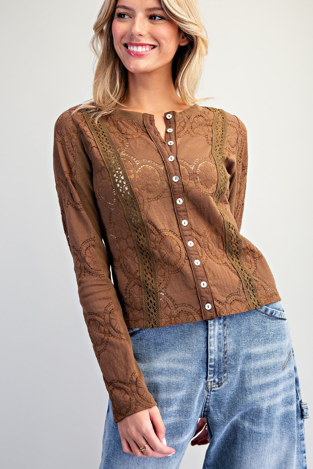 Lace Panel Button Down Top