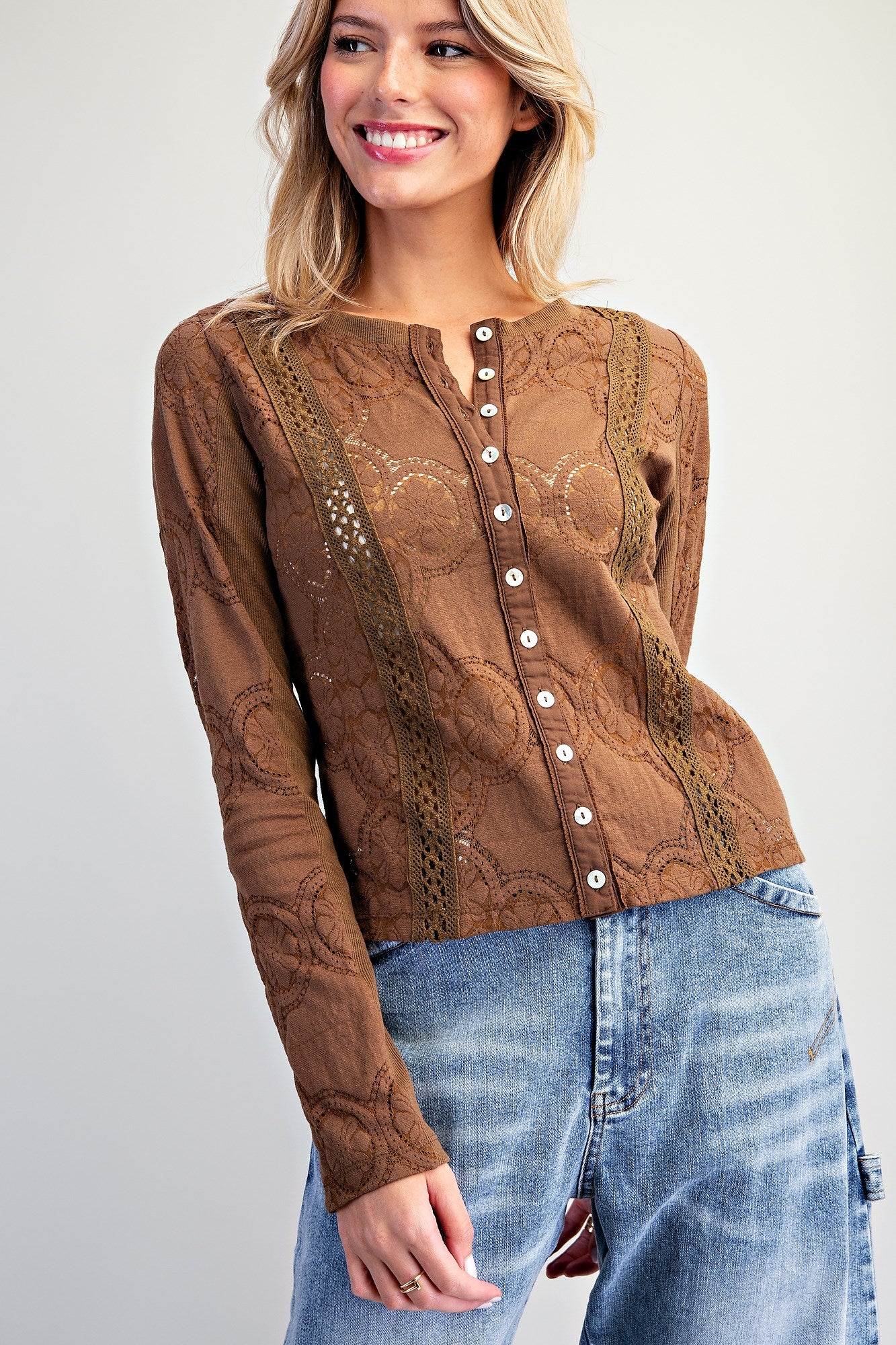 Lace Panel Button Down Top