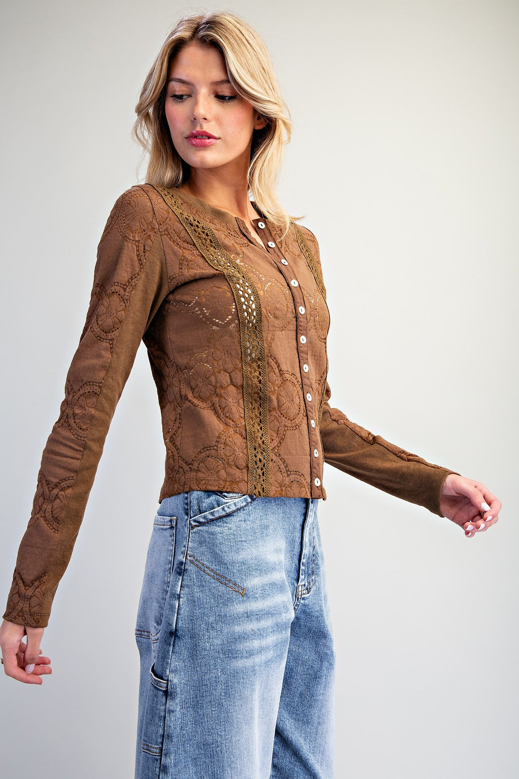 Lace Panel Button Down Top