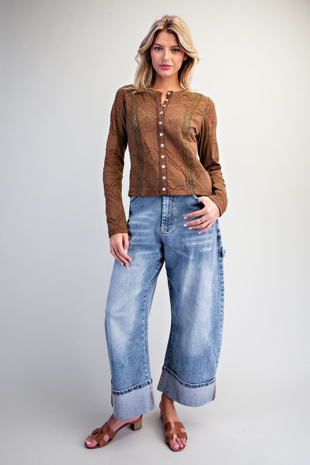 Lace Panel Button Down Top