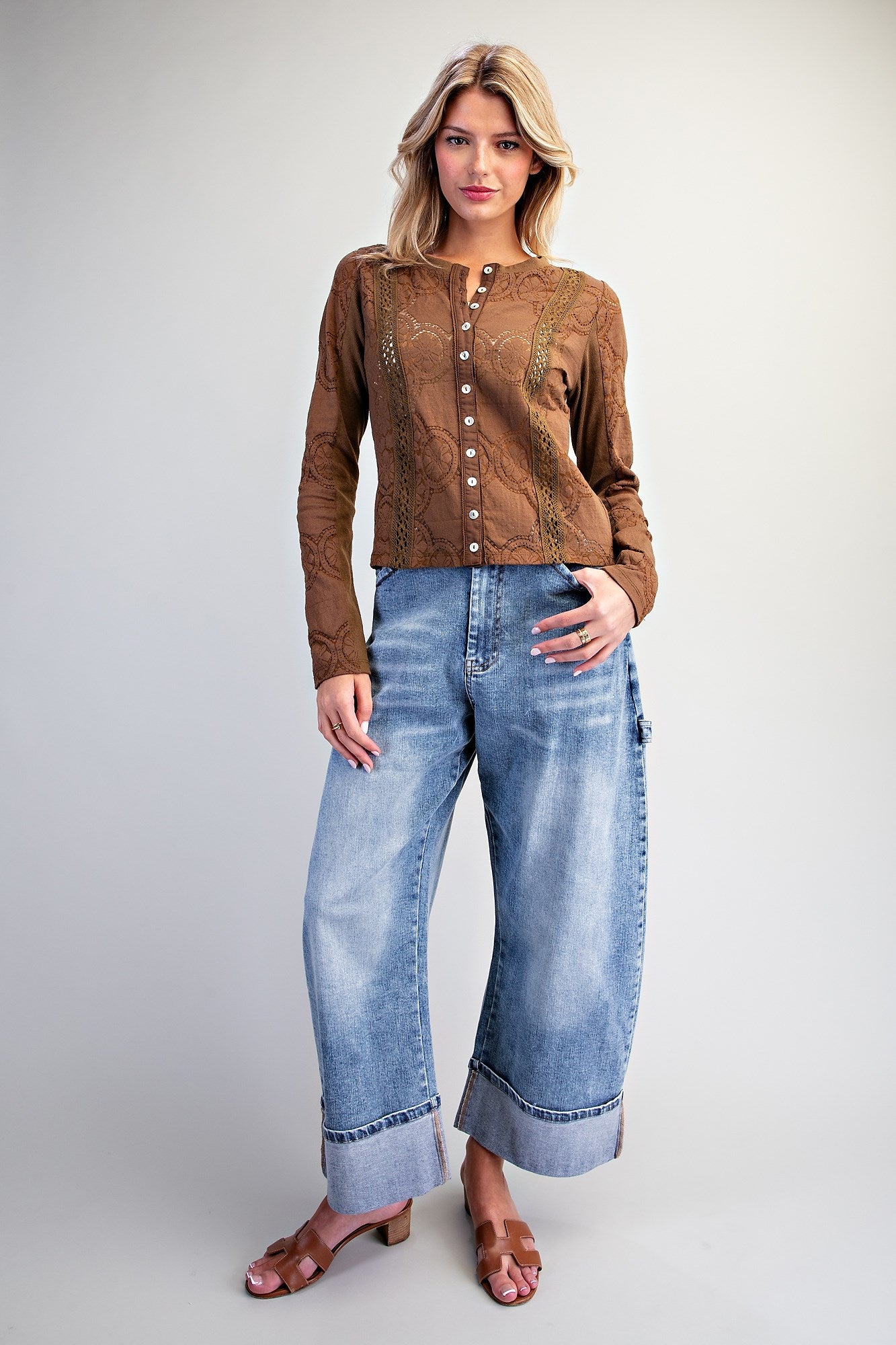 Lace Panel Button Down Top