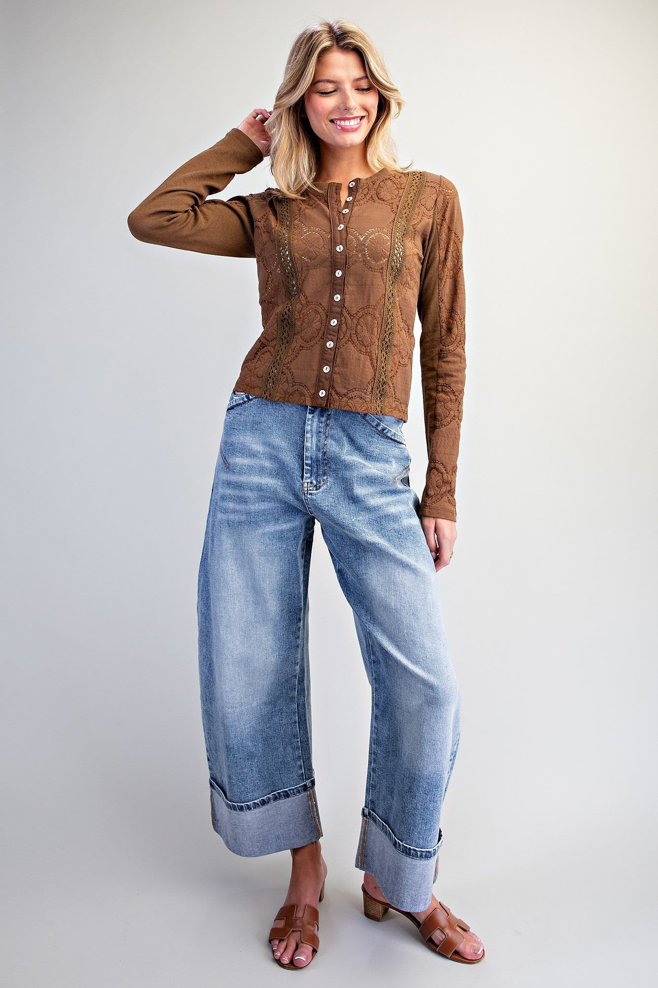 Lace Panel Button Down Top
