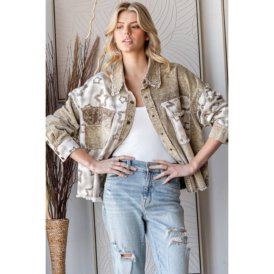 WASHED STAR PRINT CORDUROY MIX JACKET