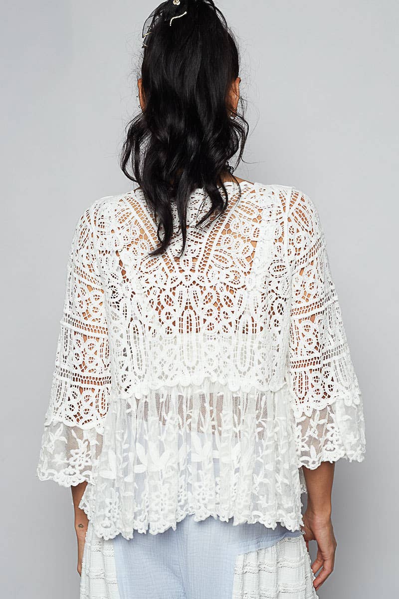 Veronica V-Neck Short Sleeve Floral Crochet Cardigan