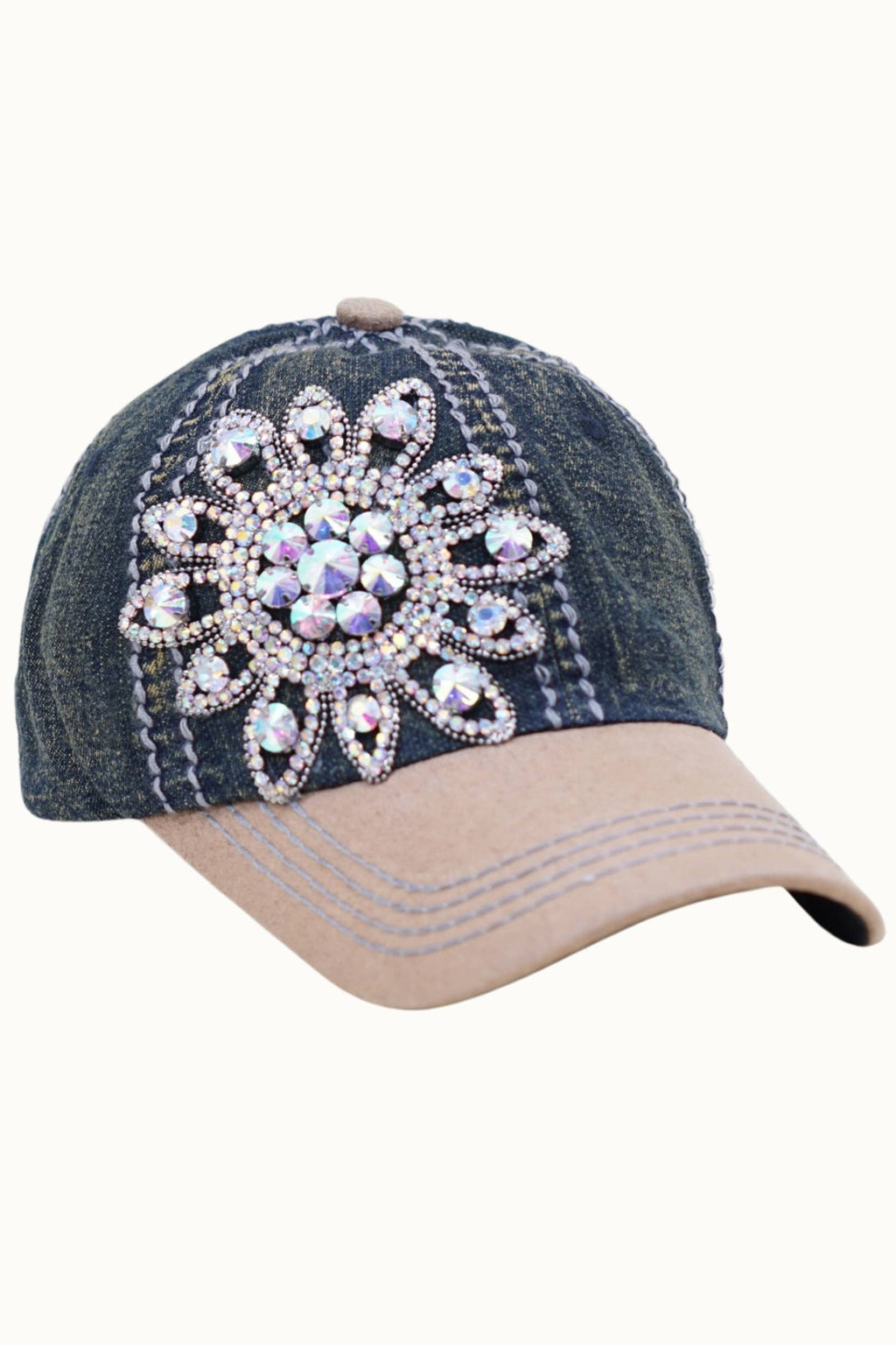 Sunflower Bejeweled Glitz Two-Toned Cap, Adjustable