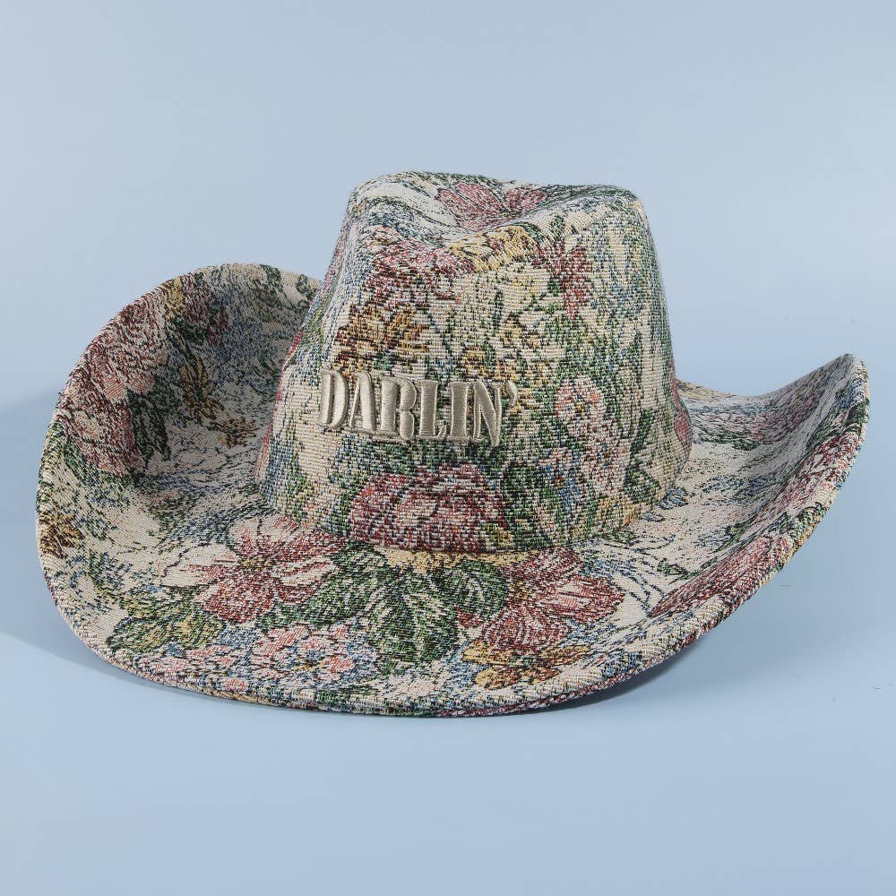 Darlin Embroidered Floral Tapestry Cowboy Hat