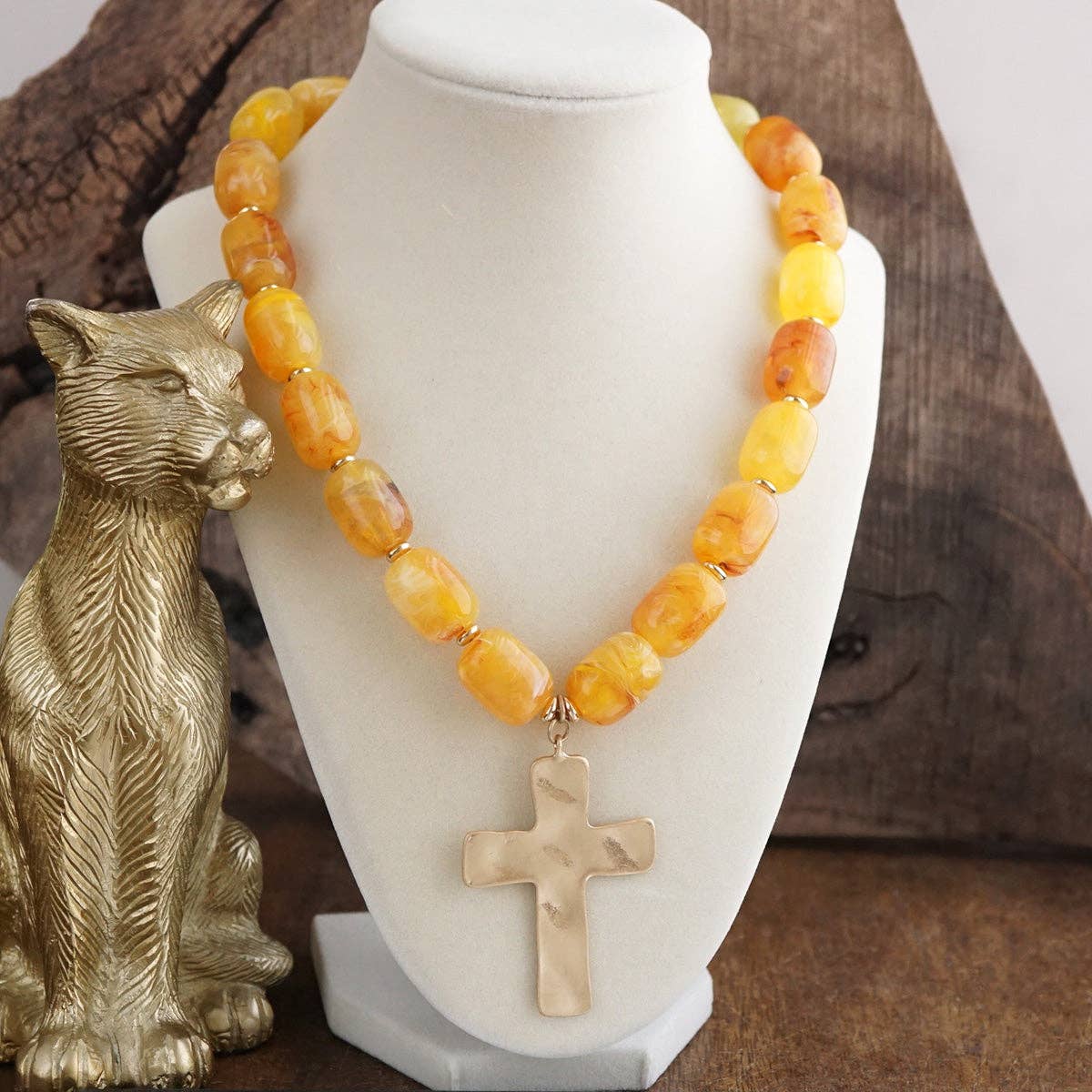 Chunky Statement Necklace – Acrylic Beads Gold Cross Necklace