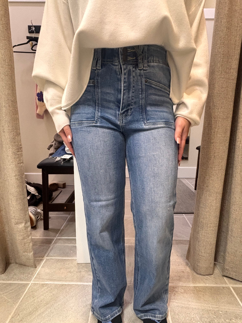 Lorain High-Rise Tummy Control Jeans w/ Front Patch Pockets