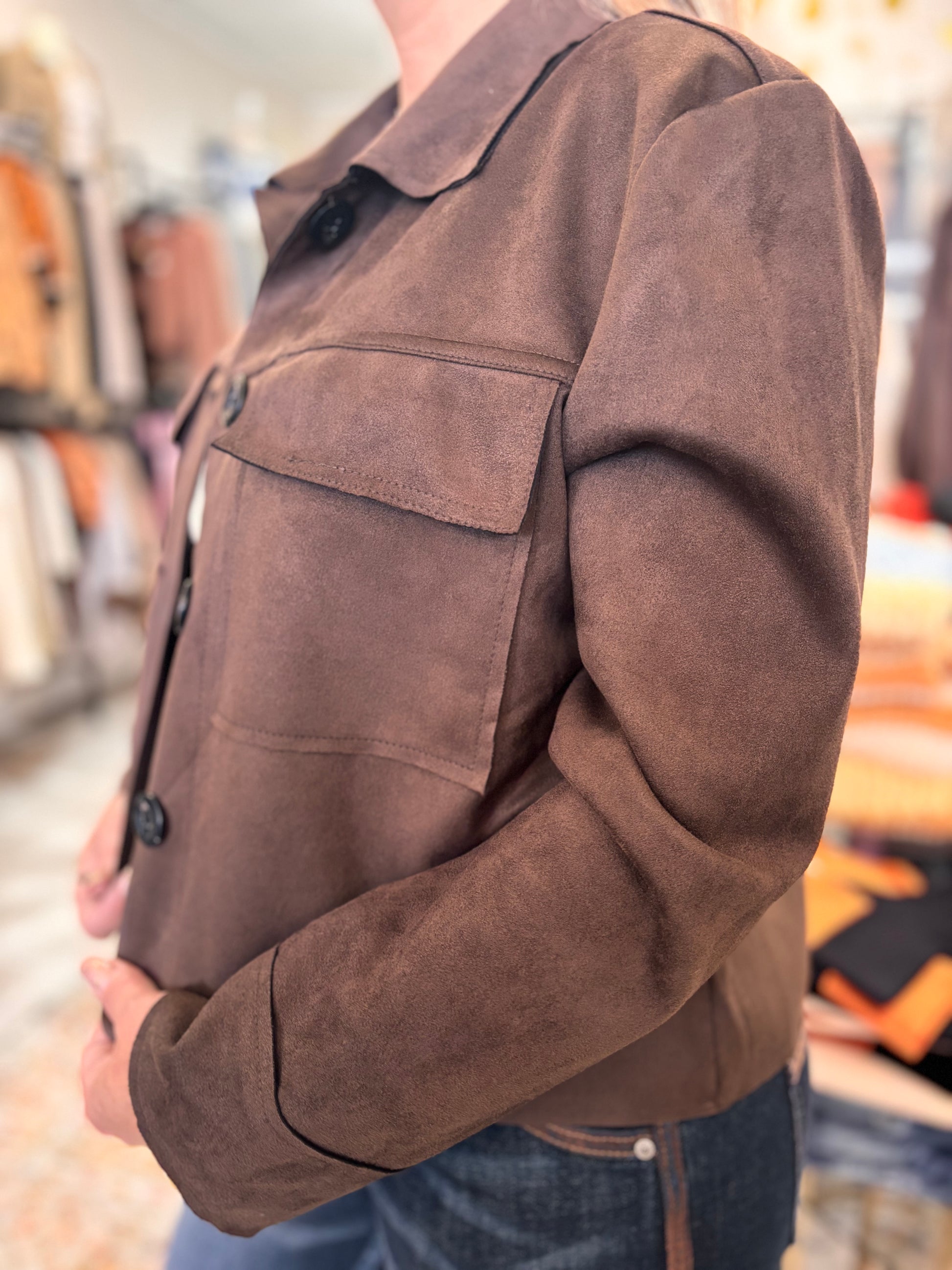 Nadya Classic Button-Down Suede- Like Jacket