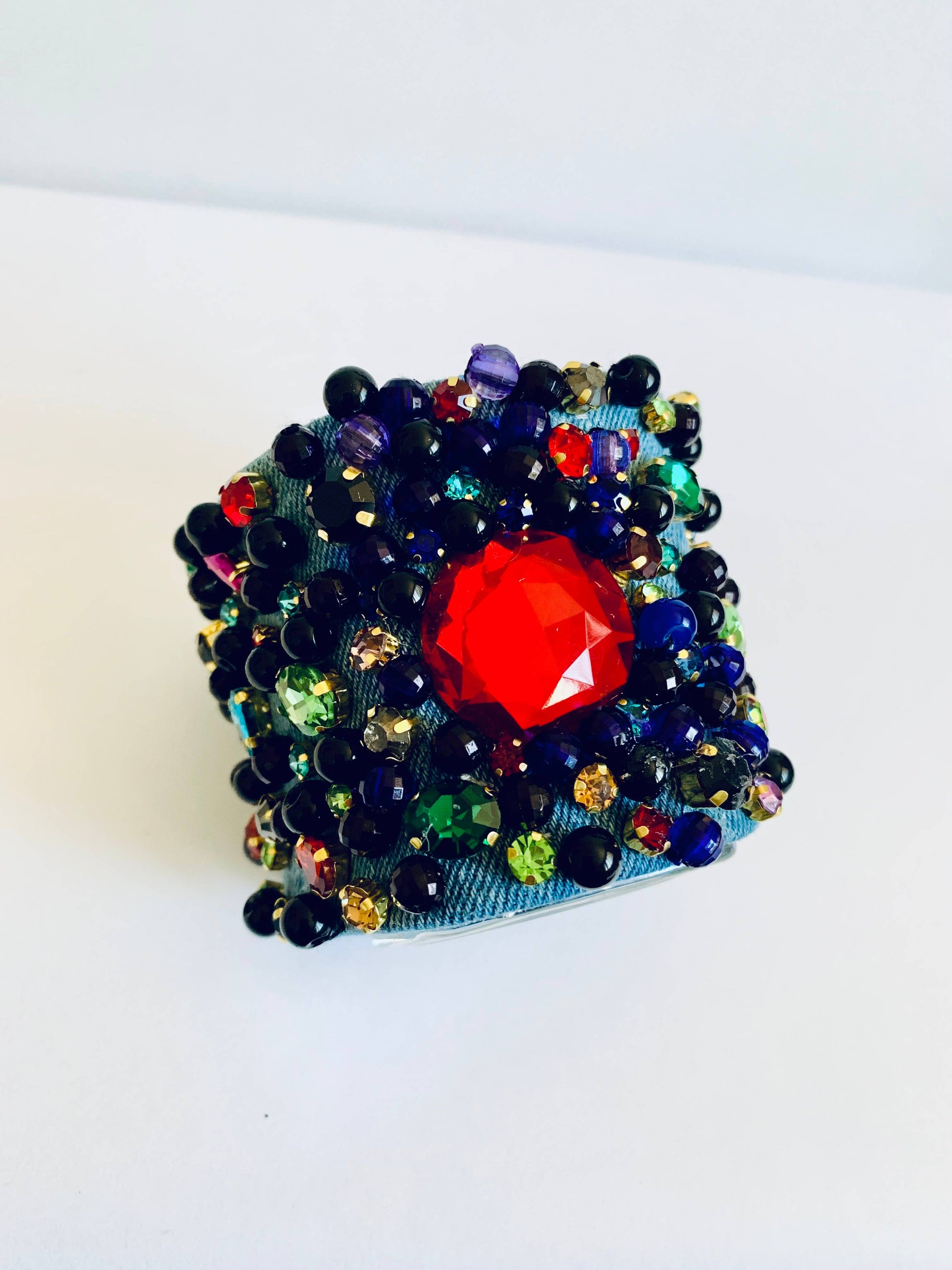 Scarlet Denim Bracelet with Charms and Beads