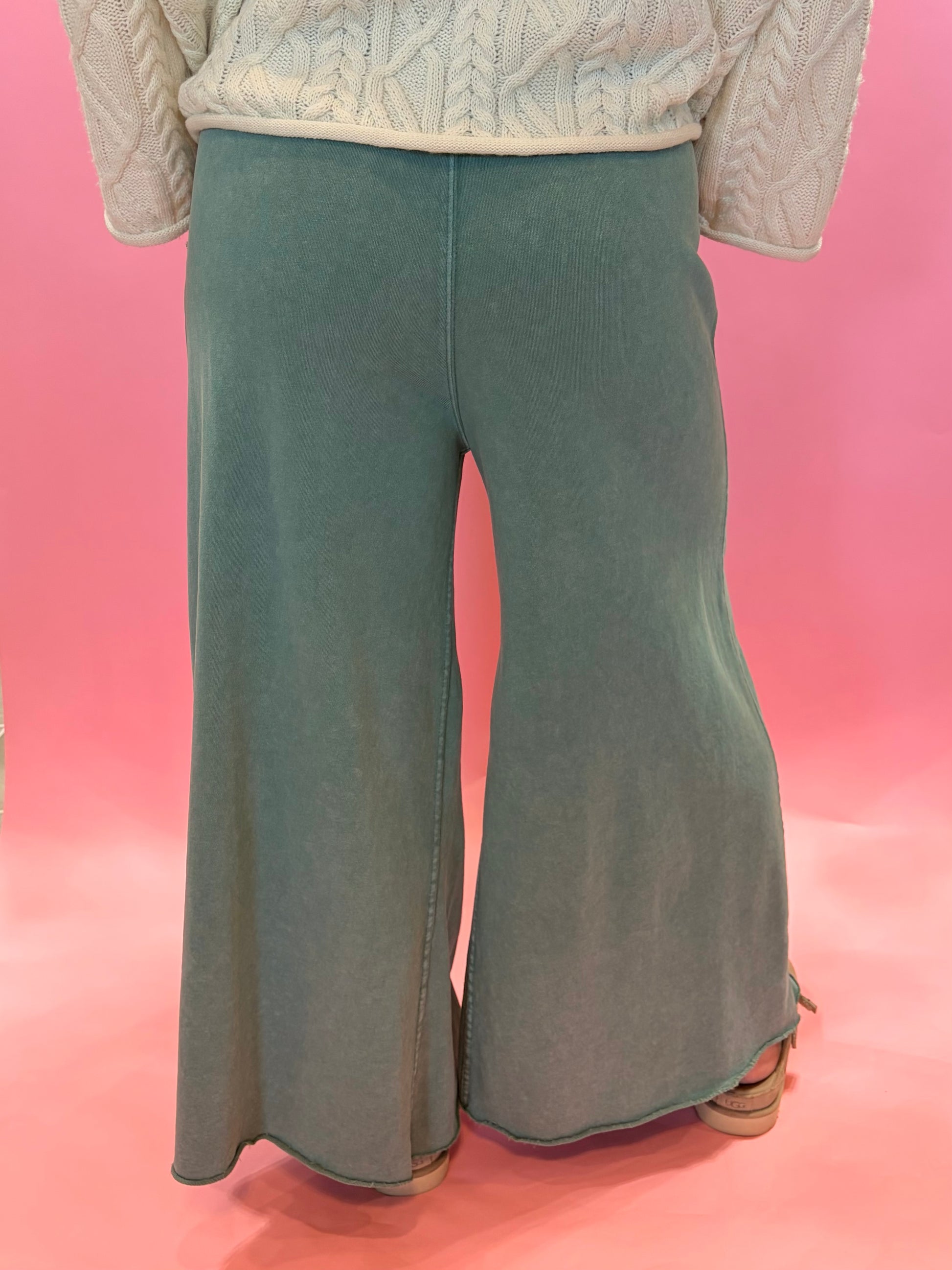 EASEL Washed Terry Wide Leg Pants