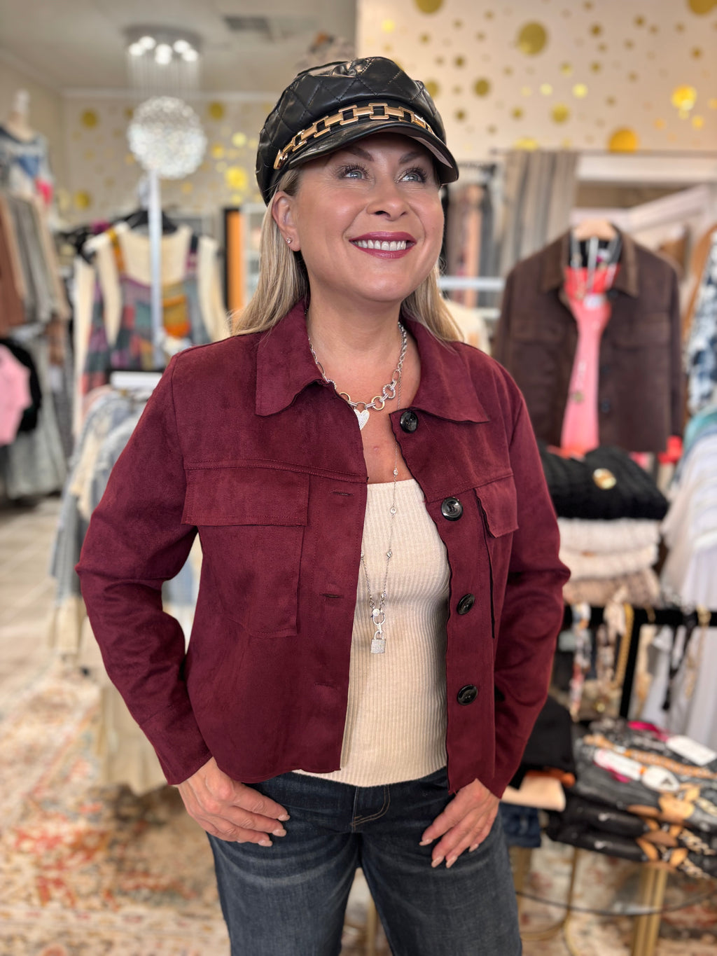 Nadya Classic Button-Down Suede- Like Jacket