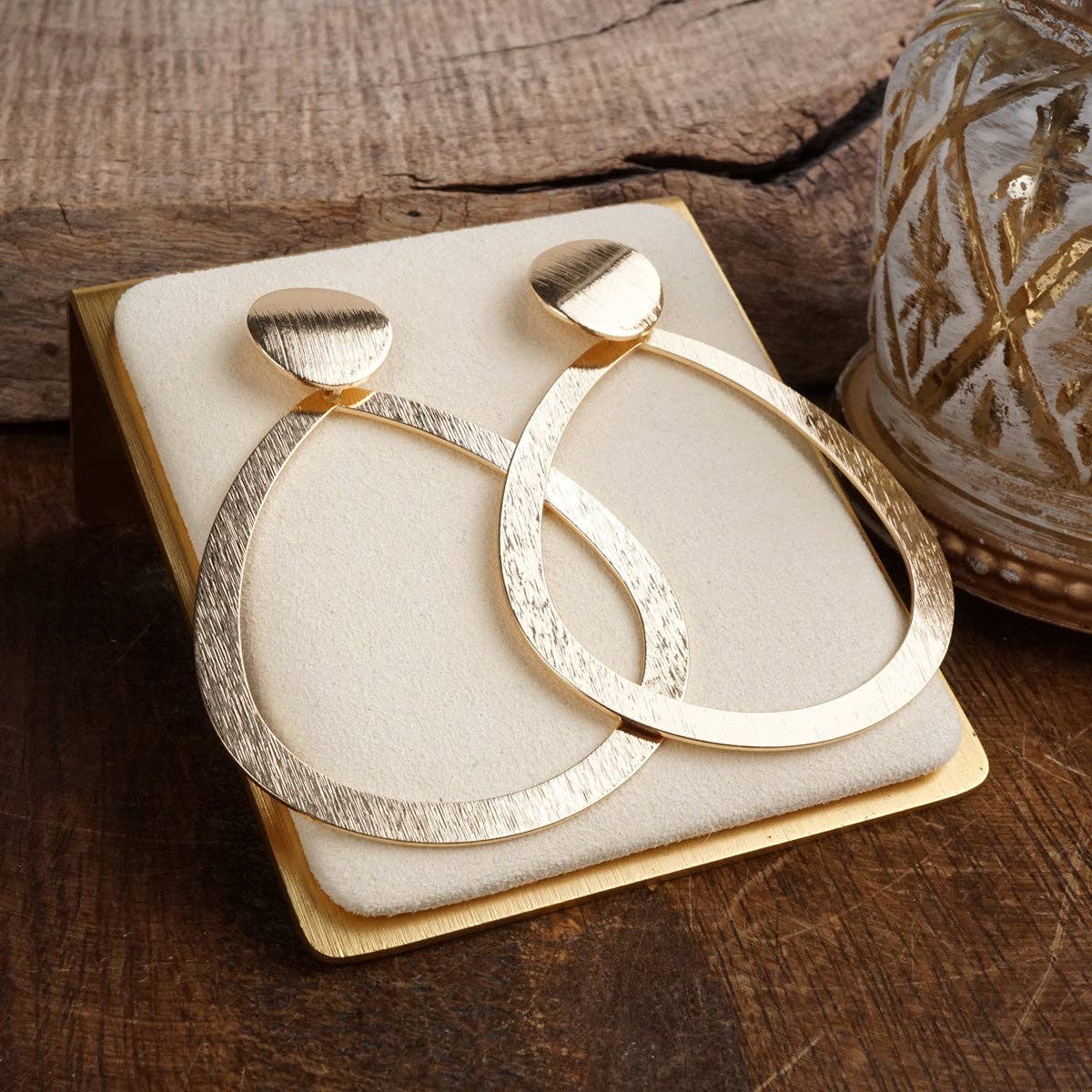 Teardrop Shape Statement Earrings – Gold Tone