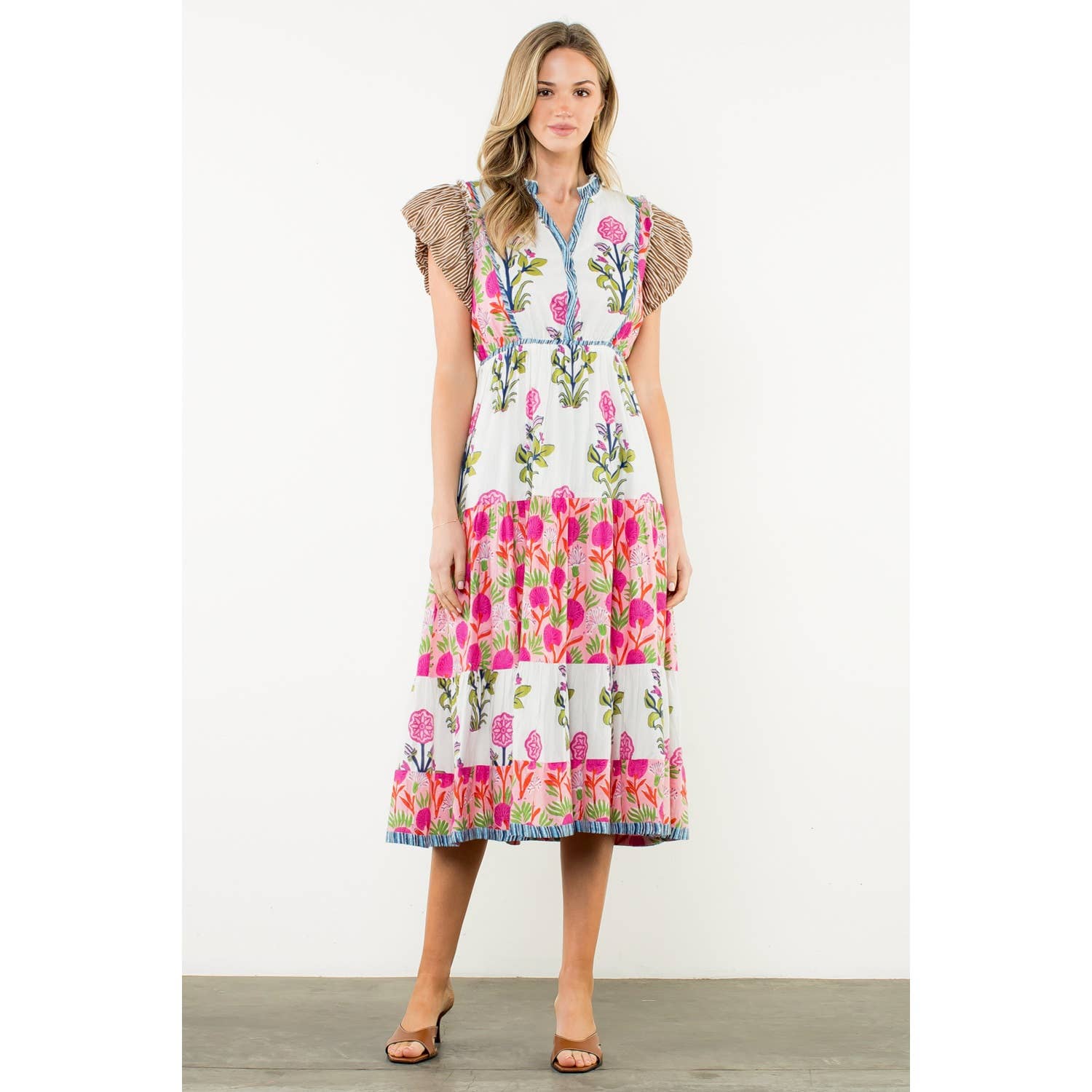 Flutter Sleeve Flower Maxi Dress