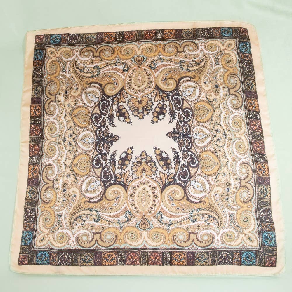 Ornate Paisley Border Print Square Scarf