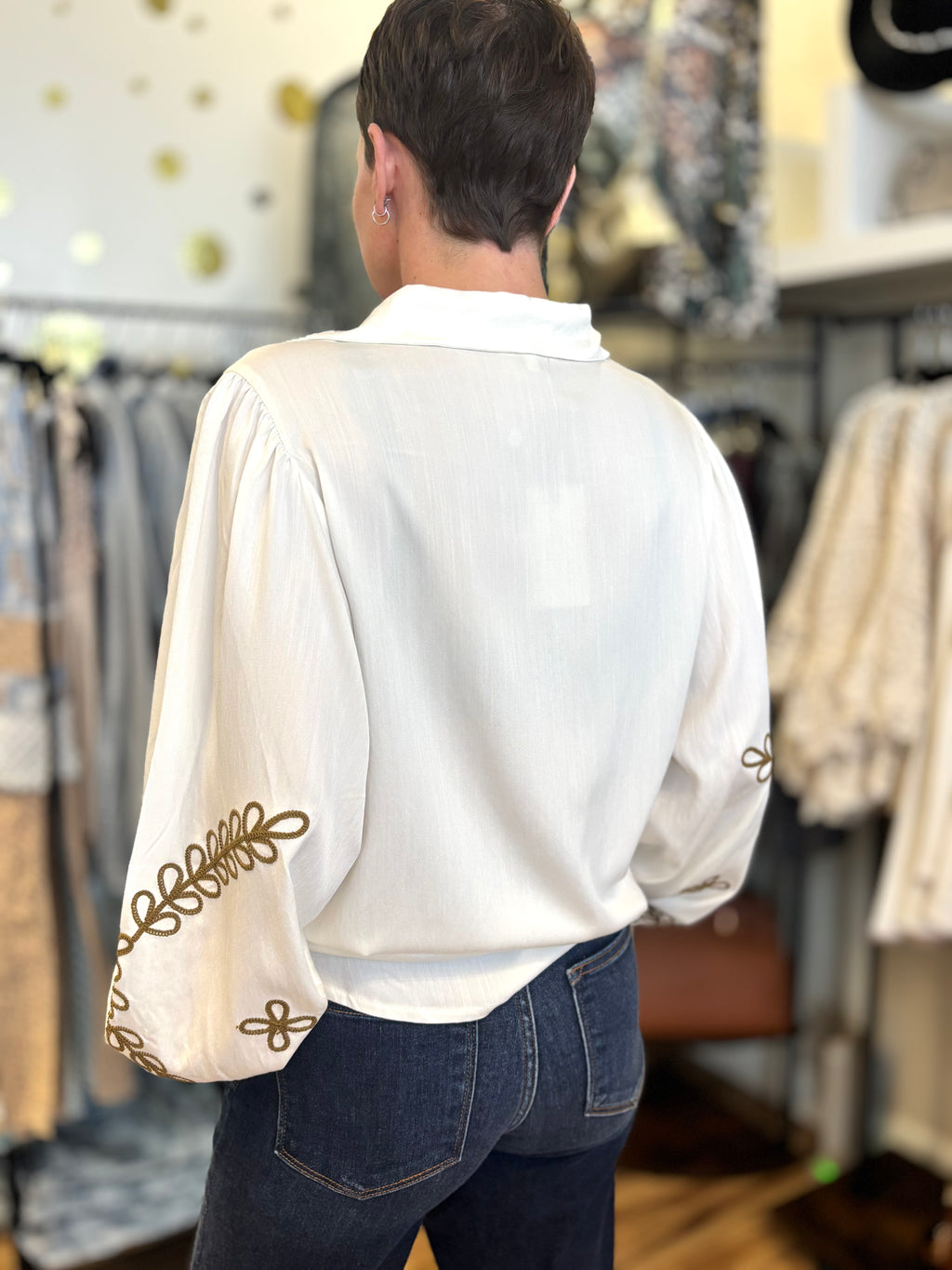 Emily Embroidered Twist-Front Blouse
