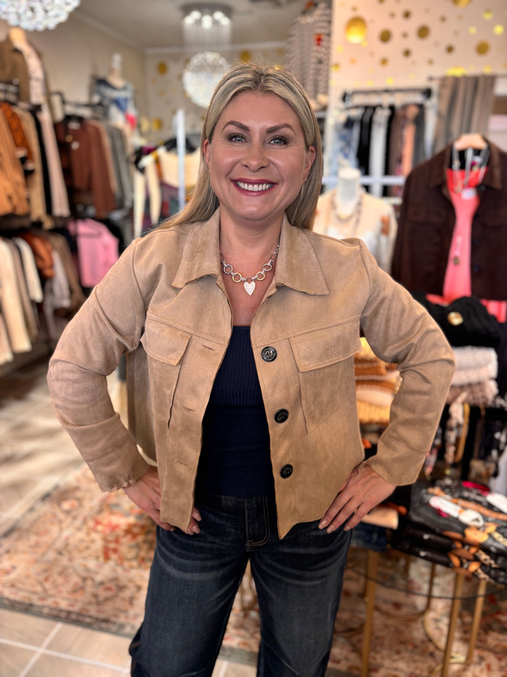 Nadya Classic Button-Down Suede- Like Jacket