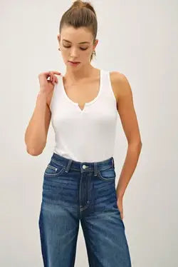 Notched Ribbed Tank Top