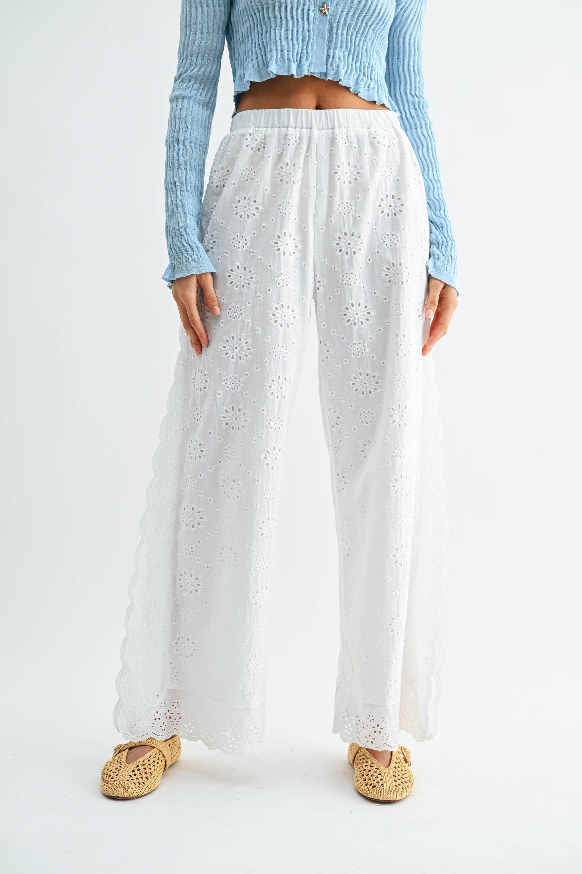 Broderie Anglaise Wide-Leg Trousers
