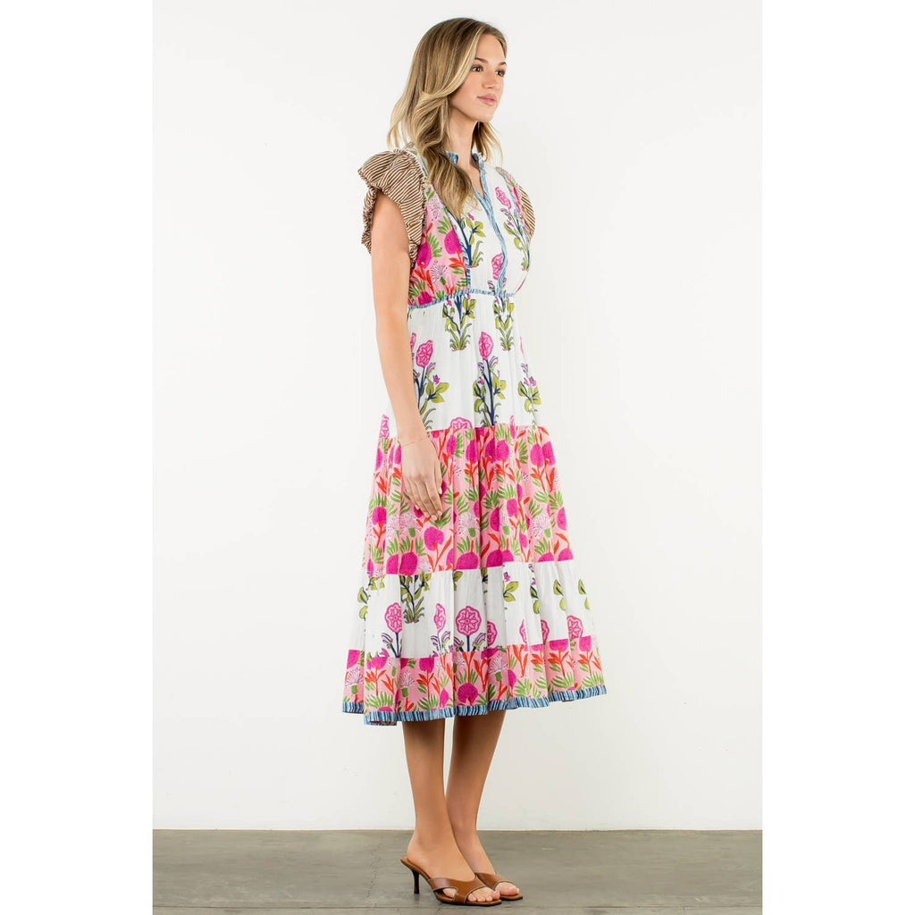 Flutter Sleeve Flower Maxi Dress