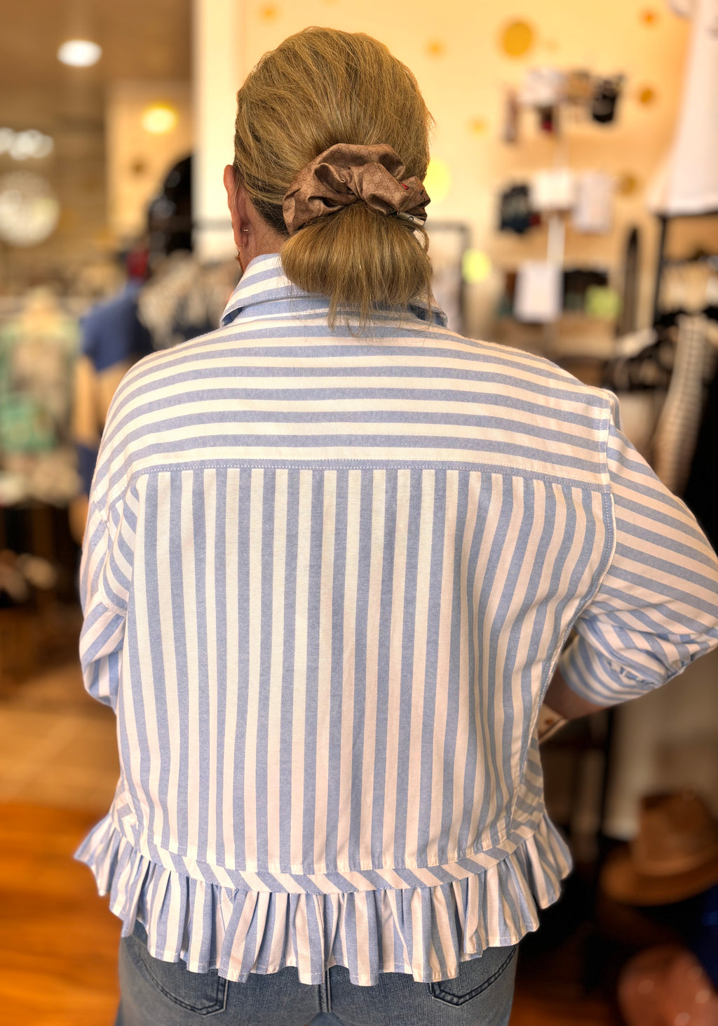 BiBi Roxelana Ruffled Hem Striped Top