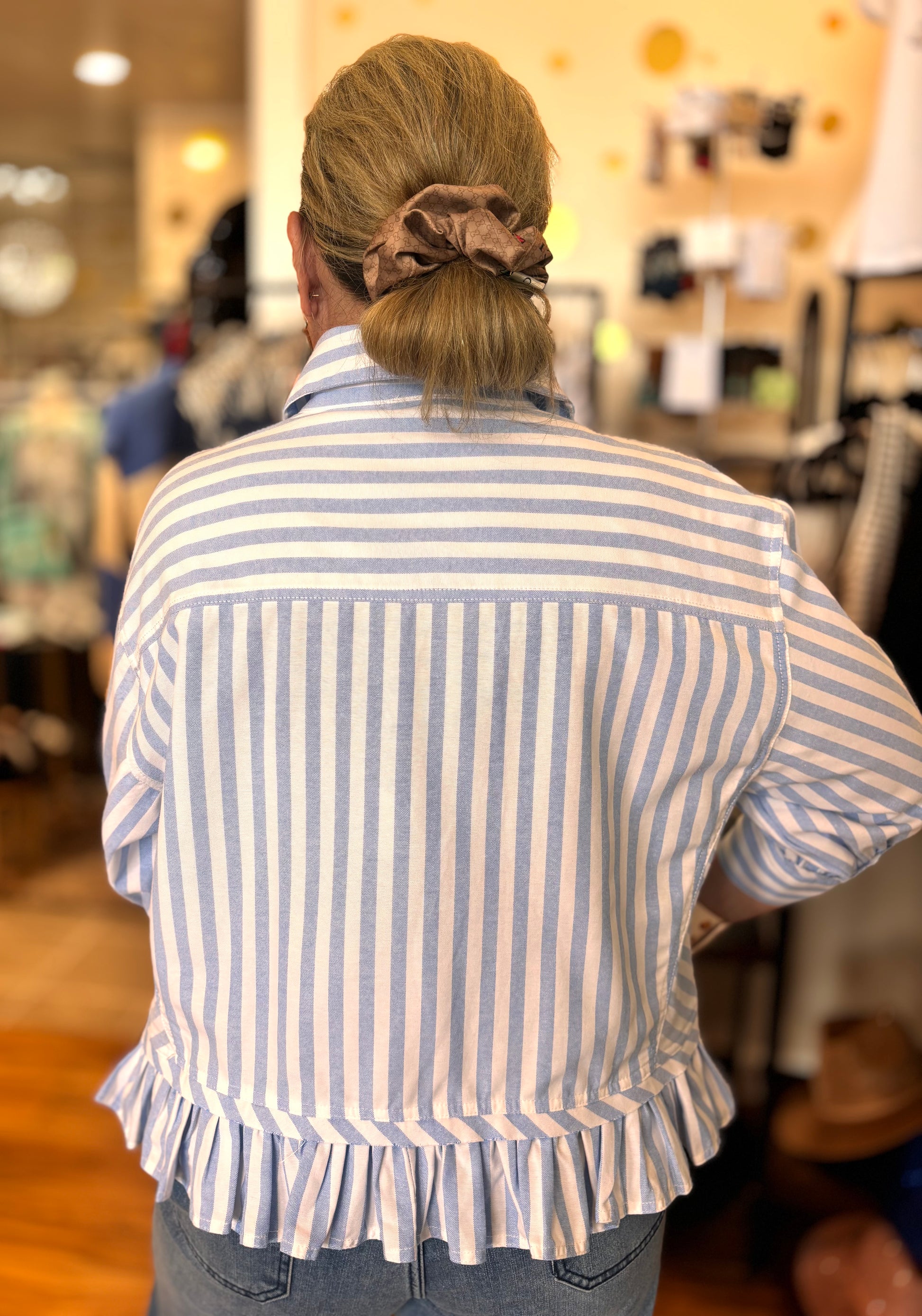 BiBi Roxelana Ruffled Hem Striped Top