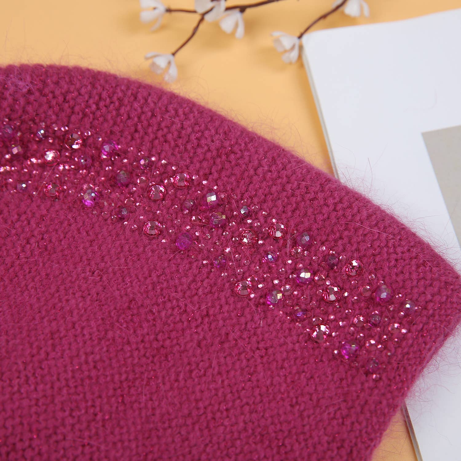 Elegant Sparkle Embellished Pompom Hat