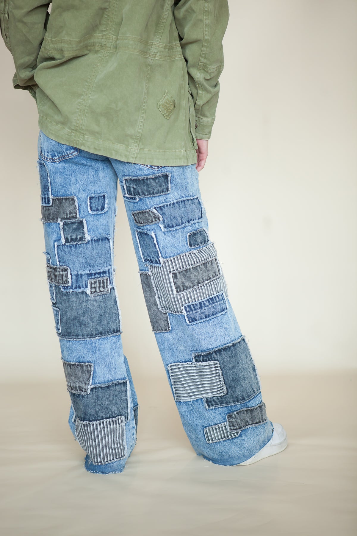 Mosaic Square Patchwork Wide Leg Jeans