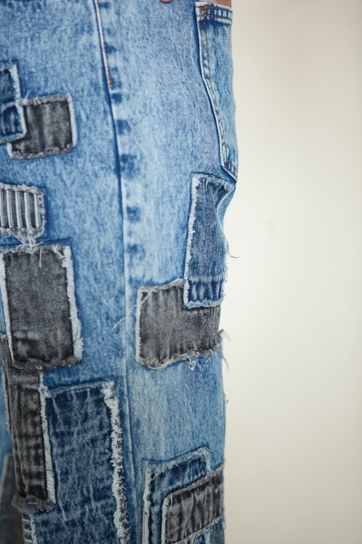 Mosaic Square Patchwork Wide Leg Jeans