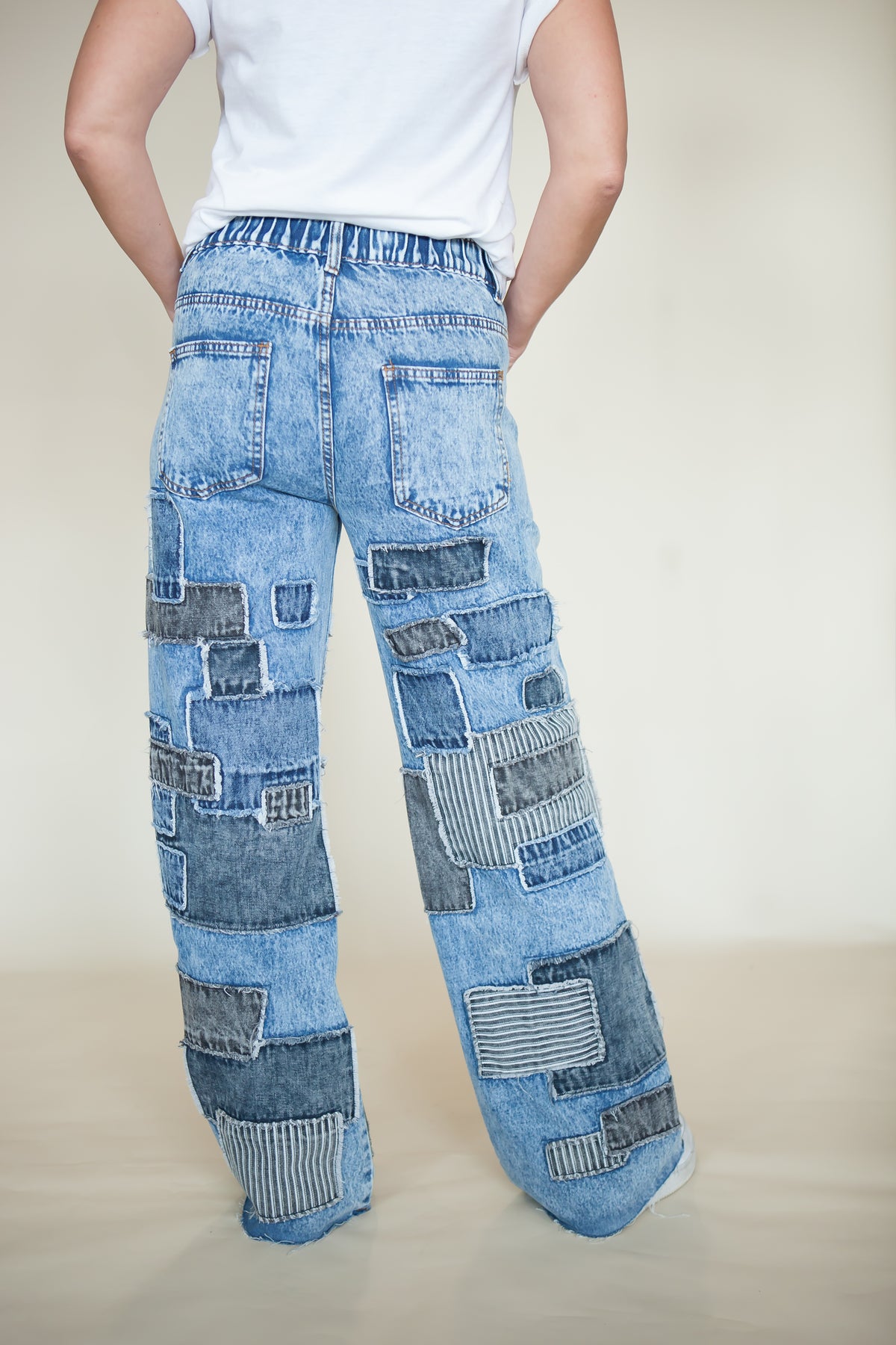 Mosaic Square Patchwork Wide Leg Jeans