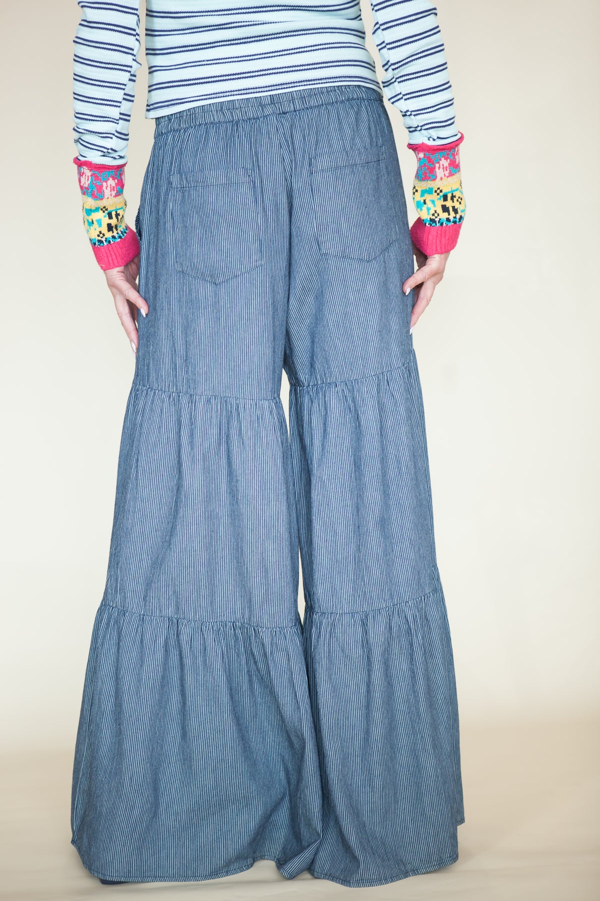 Monroe Pinstripe Wide Leg Tiered Pants