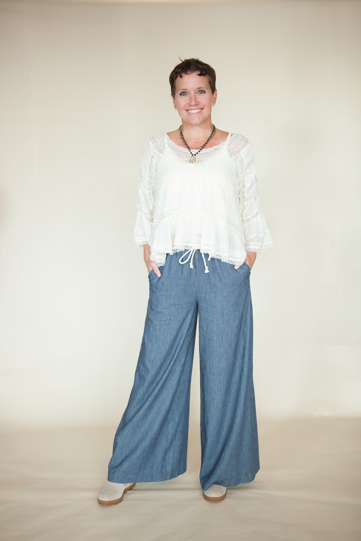 Wallen Boho Pinstriped Wide Leg Pants