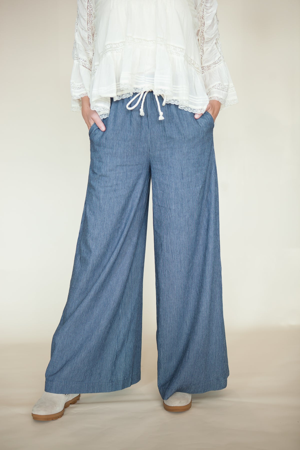 Wallen Boho Pinstriped Wide Leg Pants