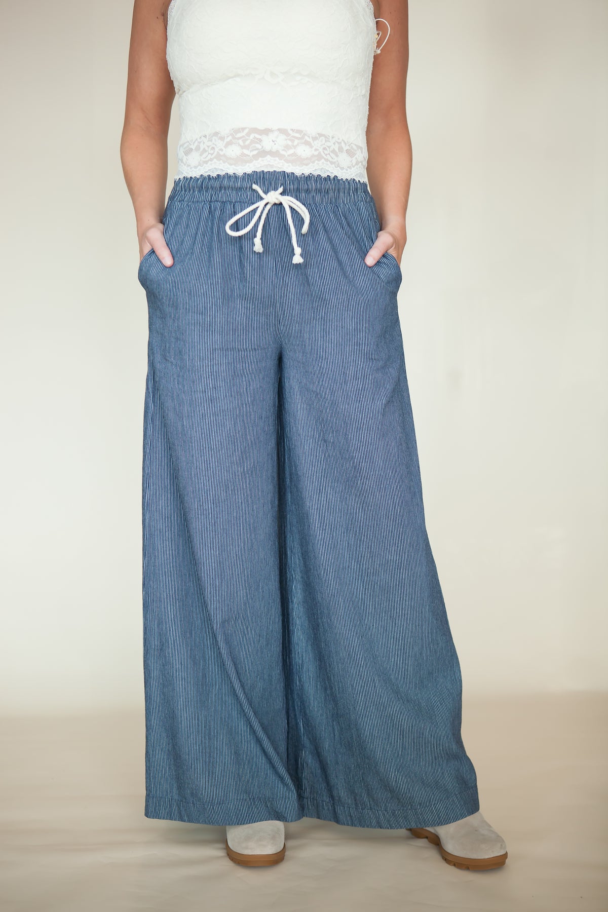 Wallen Boho Pinstriped Wide Leg Pants