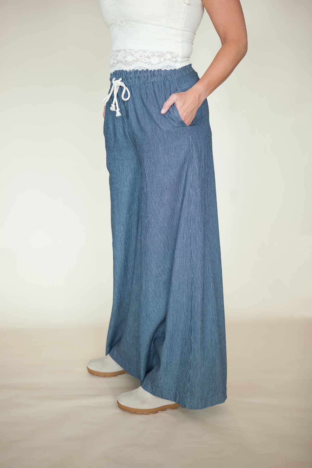 Wallen Boho Pinstriped Wide Leg Pants